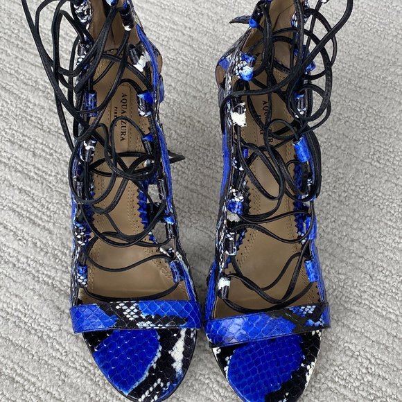 Cobalt and multicolor snakeskin Aquazzura sandals with covered heels - Picture 2 of 8